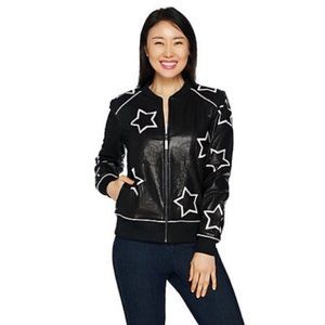 Peace Love World Leather Jacket BLACK White STARS